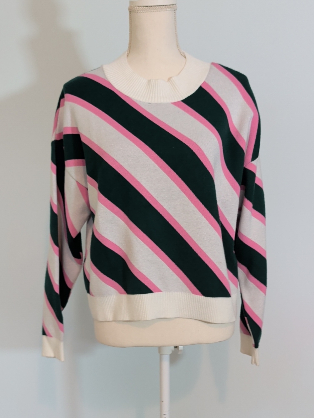 Mango MNG diagonal Striped Crewneck Sweater pink green Y2K